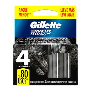 Carga Para Aparelho de Barbear Gillette Mach3 Carbono 4 Unidades