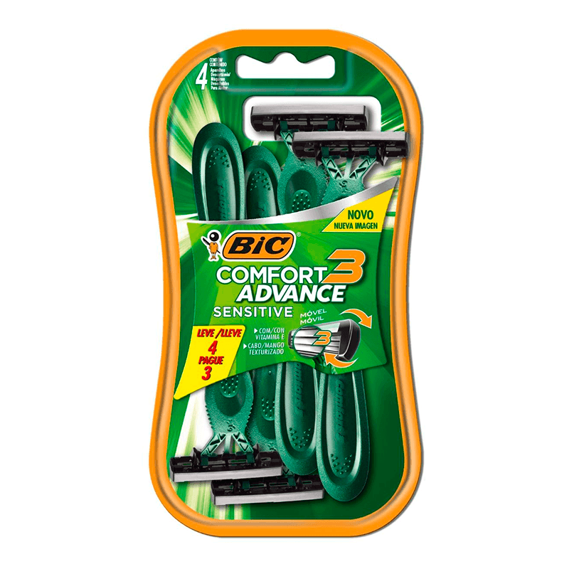 Aparelho de Depilar Bic Comfort 3 Advance Sensitive Leve 4 Pague 3 Unidades