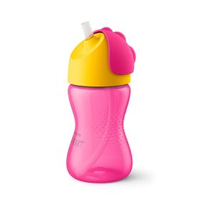 Copo Infantil Com Canudo Avent Curvado Rosa 300ml