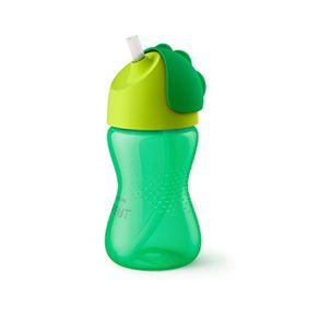 Copo Infantil Com Canudo Avent Curvado Verde 300ml