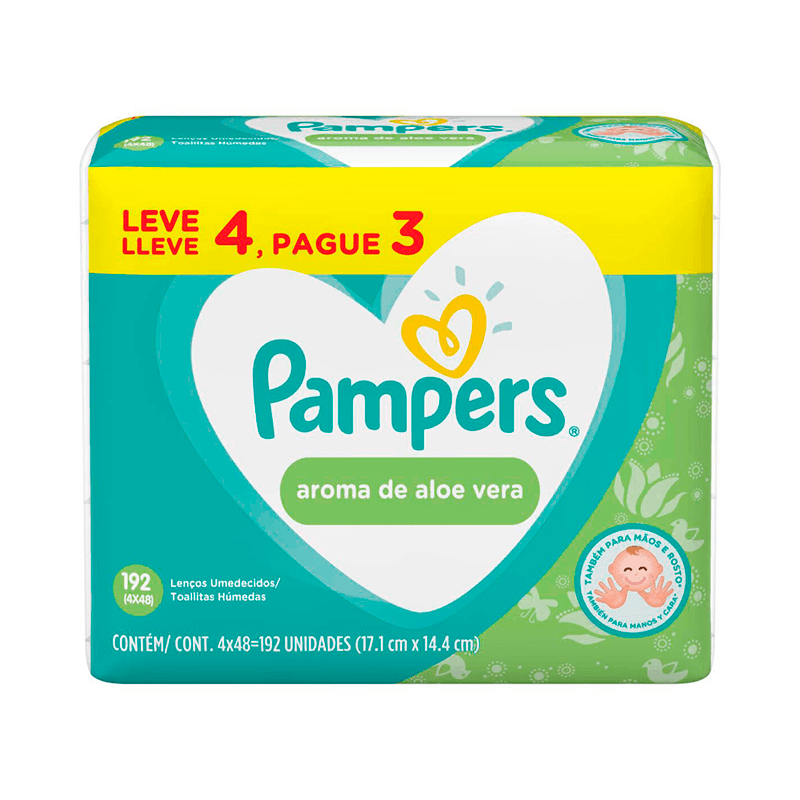 Lenços Umedecidos Pampers Aroma Aloe Vera 192 Unidades