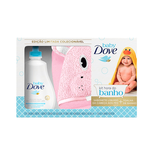 Sabonete Líquido Hora do Banho Baby Dove 400ml + Toalha de Banho Hipopótamo