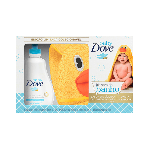 Kit Hora do Banho Baby Dove Sabonete Líquido 400ml + Toalha de Banho Baby Pato