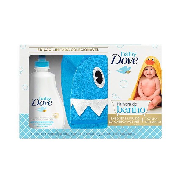 Kit Hora do Banho Baby Dove Sabonete Líquido 400ml + Toalha de Banho Baby Tubarão