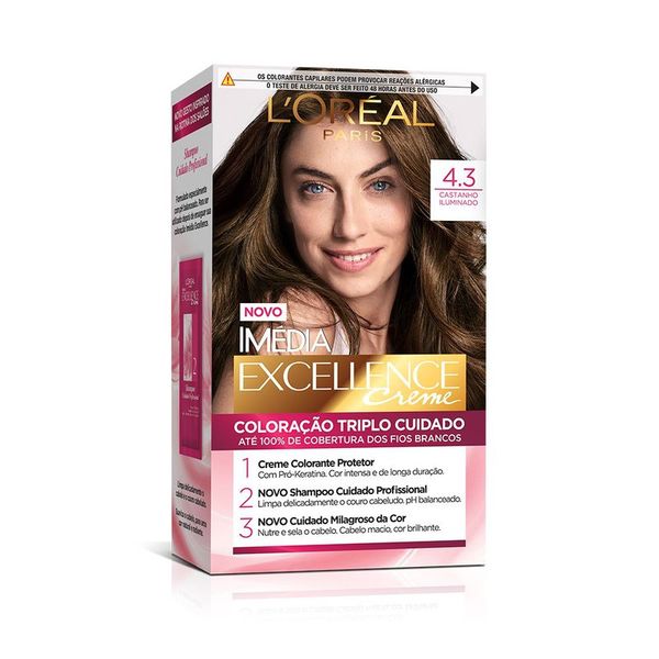 Coloração Imédia Excellence L'Oreal Creme 4.3 Castanho Iluminado