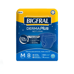 Fralda Descartável Bigfral Derma Plus Noturna M 8 Unidades