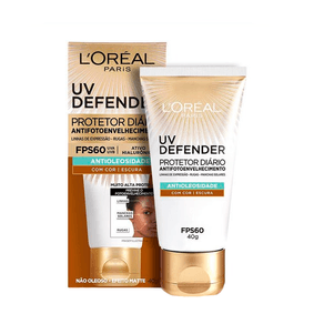Protetor Solar Facial L'Oréal Paris Antioleosidade UV Defender FPS60 com Cor Escura 40g