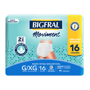 Roupa Íntima Unissex Bigfral Moviment G/XG 16 Unidades