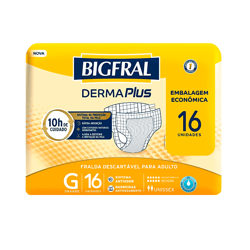 Fralda Descartável Adulto Bigfral Derma Plus G Embalagem Econômica 16 Unidades