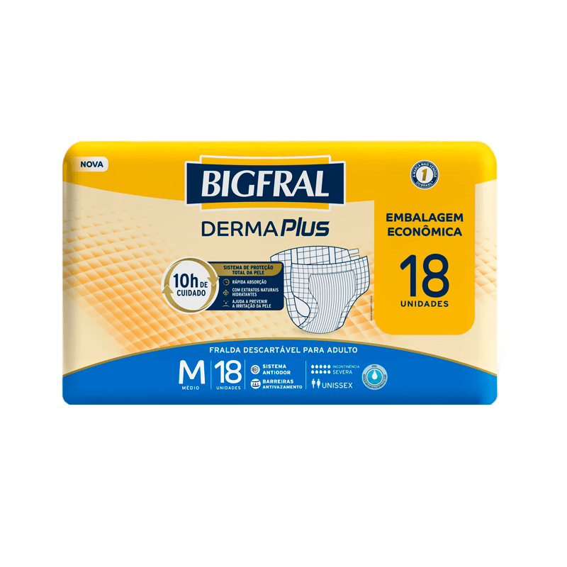 Fralda Descartável Adulto Bigfral Derma Plus M Embalagem Econômica 18 Unidades