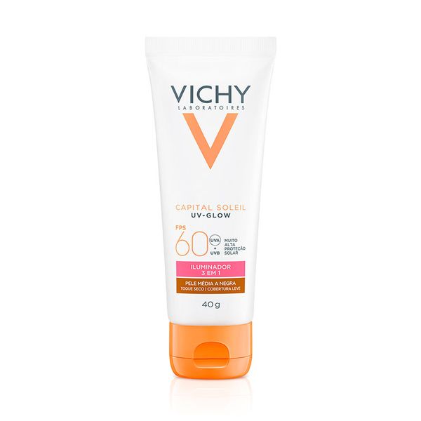 Protetor Solar Facial Vichy Capital Soleil Uv Glow FPS60 Pele Média a Negra 40g