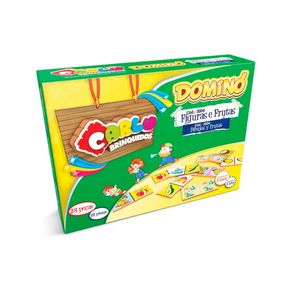 Dominó Carlu Brinquedos Figuras e Frutas 28 Peças de Madeira