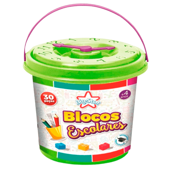 Brinquedo Para Montar Balde Blocos Escolares 30 Peças