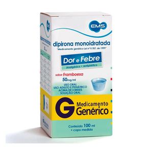 Dipirona Monoidratada 20mg/ml EMS Sabor Framboesa Solução Oral 100ml + Copo Medidor