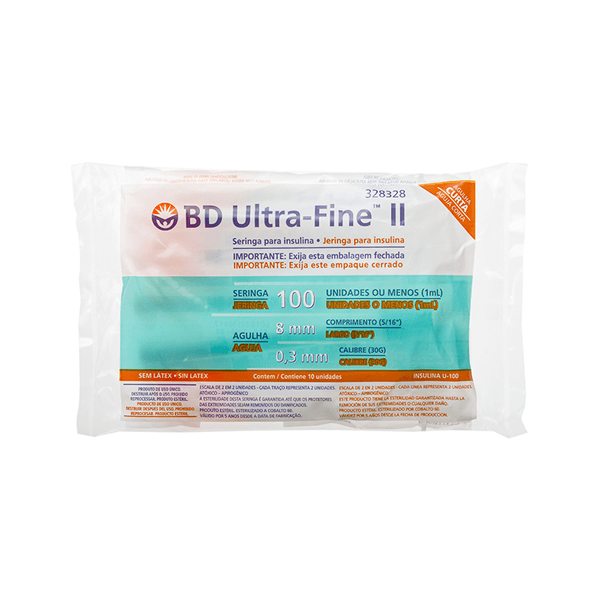 Seringa BD Ultra-Fine 100U Agulha Curta 8mm 10 Unidades