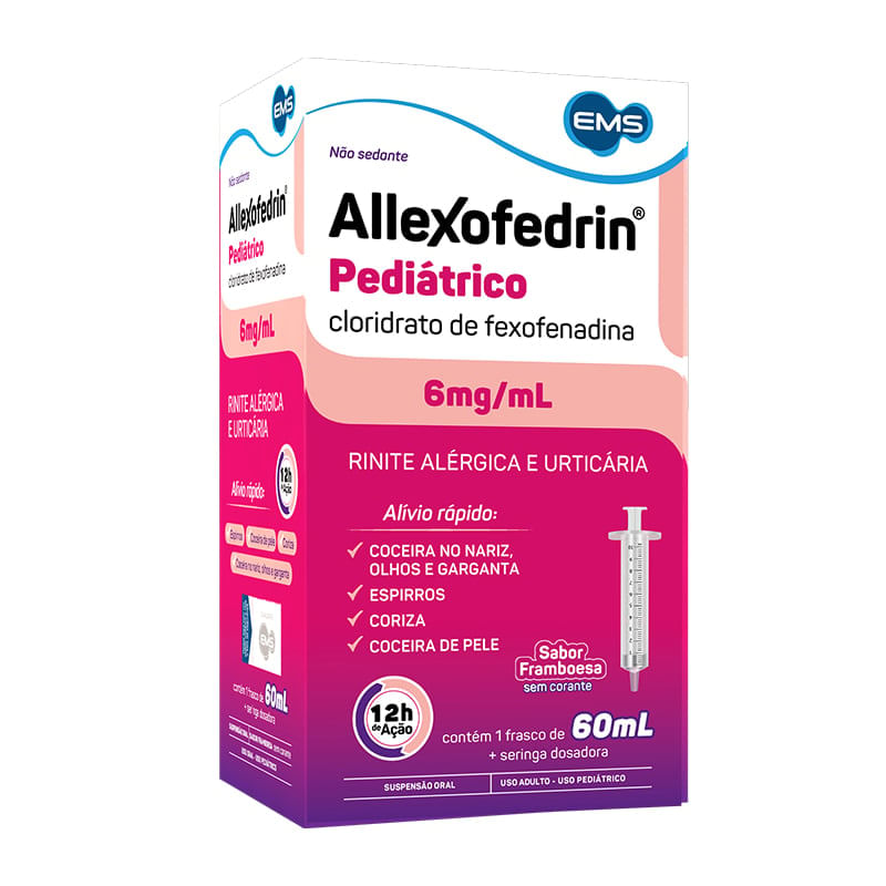 Allexofedrin 6mg/ml Pediátrico Suspensão Oral Sabor Framboesa 60ml + Seringa Dosadora