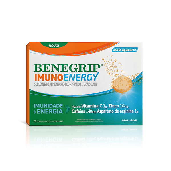 Suplemento Alimentar Benegrip Imuno Energy Sabor Laranja 20 Comprimidos Efervescentes