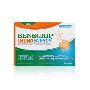 Suplemento Alimentar Benegrip Imuno Energy Sabor Laranja 20 Comprimidos Efervescentes