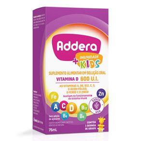 Suplemento Alimentar Addera Imunidade + Kids 600 U.I Sabor Uva 75ml + Seringa de Girafa