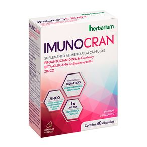 Suplemento Alimentar Imunocran 30 Cápsulas Vegetais