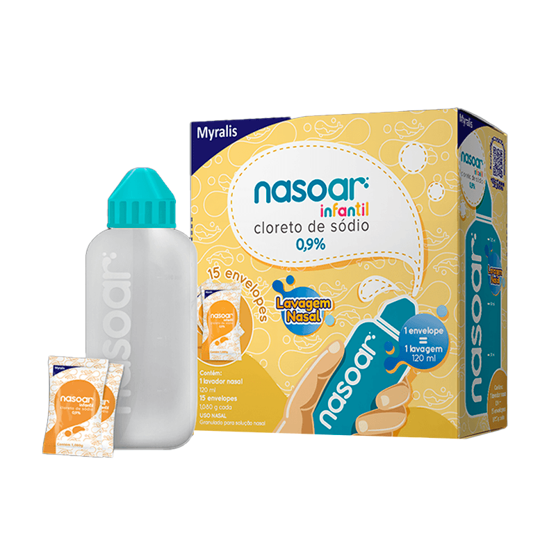 Nasoar Infantil 0,9% Granulado Para Solução Nasal 15 Envelopes + Lavador Nasal 120ml