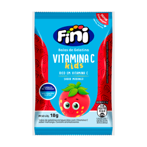 Balas de Gelatina Fini Vitamina C Kids Sabor Morango 18g