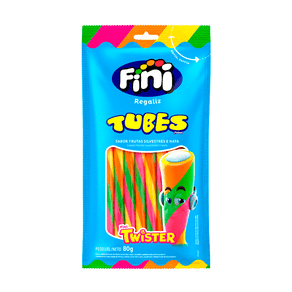 Balas Fini Regaliz Tubes Twister Sabor Frutas Silvestres e Nata 80g