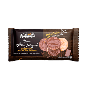 Biscoito de Arroz Naturatta Zero Açucar Cobertura Chocolate Amargo 16g
