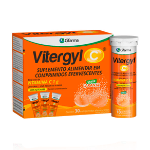 Suplemento Alimentar Vitergyl C 1g Sabor Laranja 30 Comprimidos Efervescentes