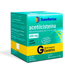 Acetilcisteína 600mg Eurofarma Granulado Sabor Laranja 16 Envelopes 5g Cada