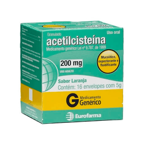 Acetilcisteína 200mg Eurofarma Granulado Sabor Laranja 16 Envelopes 5g Cada