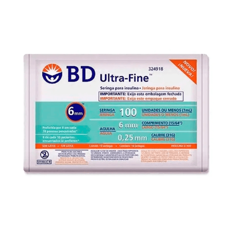 Seringa Para Insulina BD Ultra-Fine 100 UI Agulha 6mmx0,25mm 10 Unidades