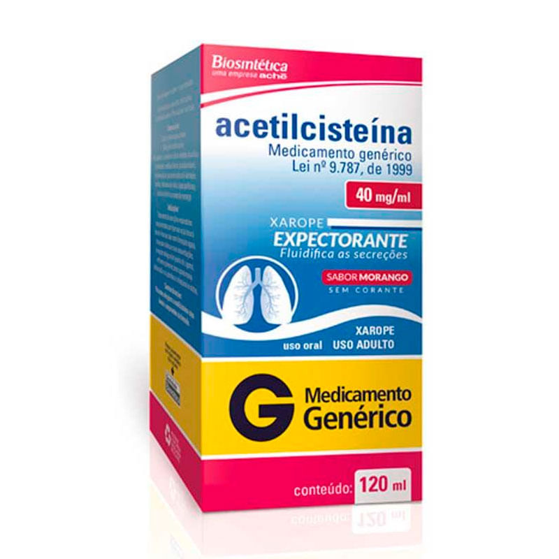 Acetilcisteína 40mg/ml Biosintética Xarope Adulto Sabor Morango 120ml + Copo Dosador