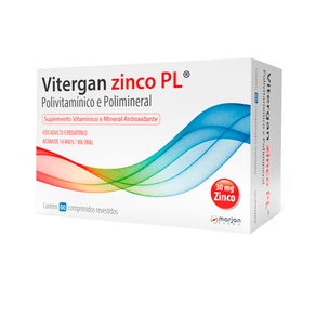 Suplemento Vitamínico e Mineral Vitergan Zinco PL 60 Comprimidos Revestidos