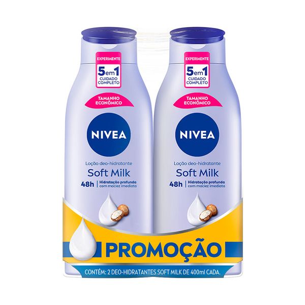 Kit Loção Deo-hidratante Corporal Nivea Soft Milk 2 Unidades Com 400ml Cada