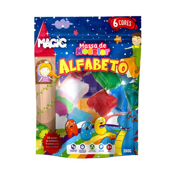 Massa de Modelar Magic Alfabeto 280g + Moldes de Alfabeto