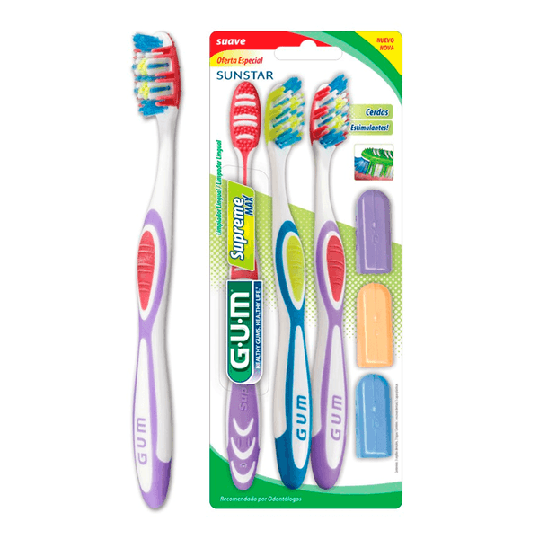 Escova Dental GUM Supreme Max 3 Unidades + Capa Protetora