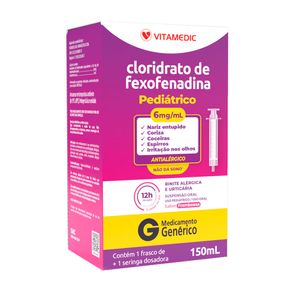 Cloridrato de Fexofenadina 6mg/ml Pediátrico Vitamedic Suspensão Oral Sabor Framboesa 150ml + 1 Seringa Dosadora