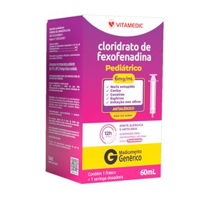 Cloridrato de Fexofenadina 6mg/ml Pediátrico Vitamedic Suspensão Oral Sabor Framboesa 60ml + 1 Seringa Dosadora