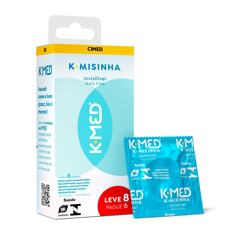Preservativo Masculino K-Misinha K-Med Lubrificado Invisível Leve 8 Pague 6 Unidades