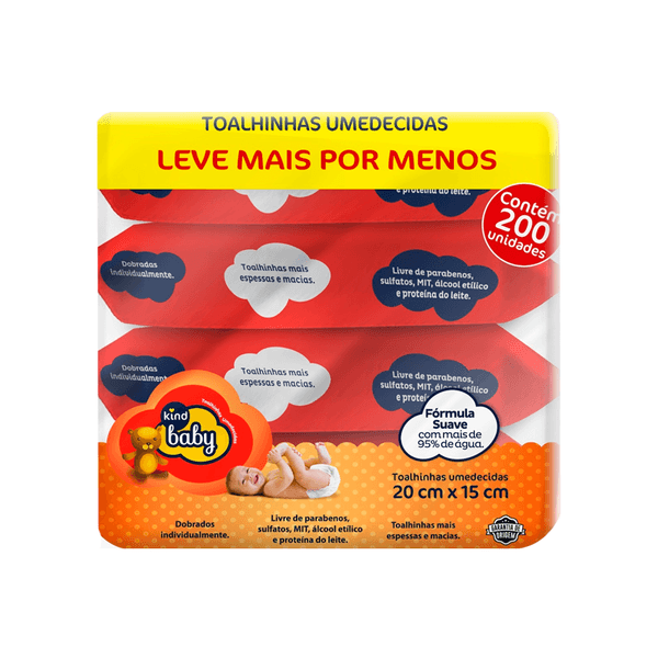 Kit Toalhas Umedecidas Infantil Kind Baby 200 Unidades