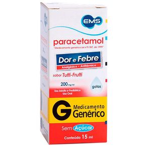 Paracetamol 200mg/ml EMS Solução Oral Gotas Sabor Tutti-Frutti 15ml
