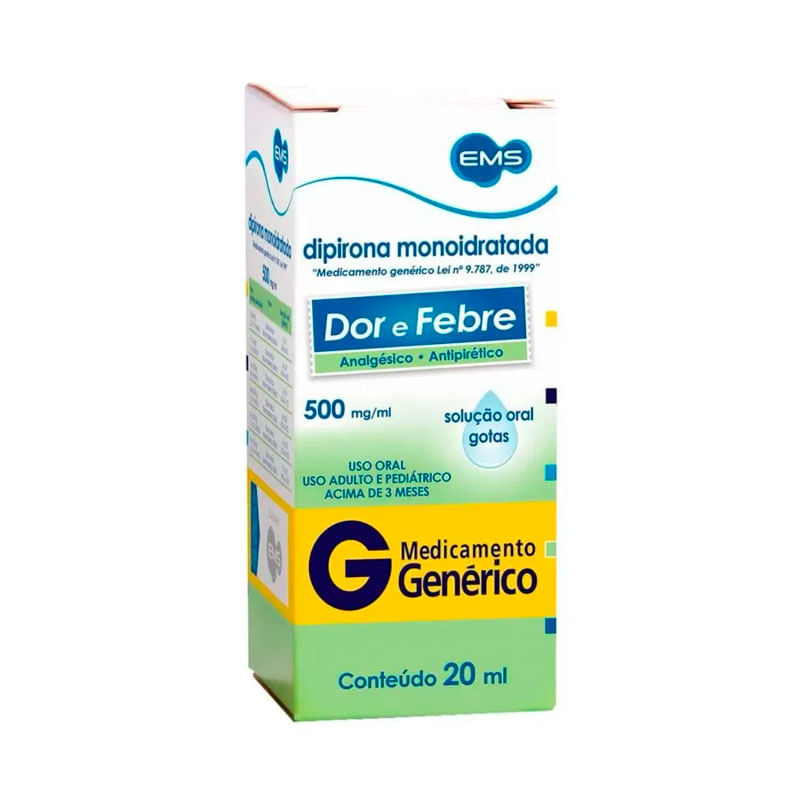 Dipirona Monoidratada 500mg/ml EMS Solução Gotas 20ml