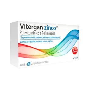 Suplemento Vitamínico E Mineral Vitergan Zinco 30 Comprimidos Revestidos