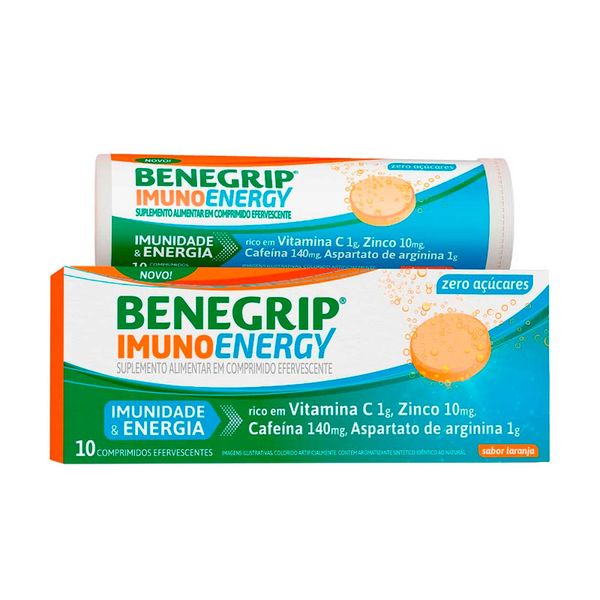 Suplemento Alimentar Benegrip Imuno Energy Sabor Laranja 10 Comprimidos Efervescentes