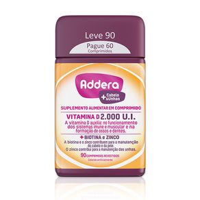 Addera 2.000UI Cabelos e Unhas 90 Comprimidos Revestidos