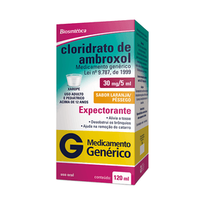 Cloridrato de Ambroxol 30mg/5ml Biosintética Xarope Adulto Sabor Laranja e Pêssego 120ml + Copo Dosador