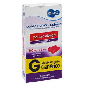 Paracetamol 500mg + Cafeína 65mg EMS 20 Comprimidos Revestidos