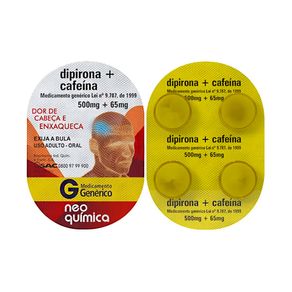 Dipirona Sódica 500mg + Cafeína 65mg Neo Química 4 Comprimidos