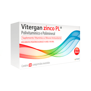 Suplemento Vitamínico e Mineral Vitergan Zinco PL 30 Comprimidos Revestidos